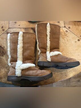 UGG Sunburst Tall Chestnut Suede Shearling Winter Boots